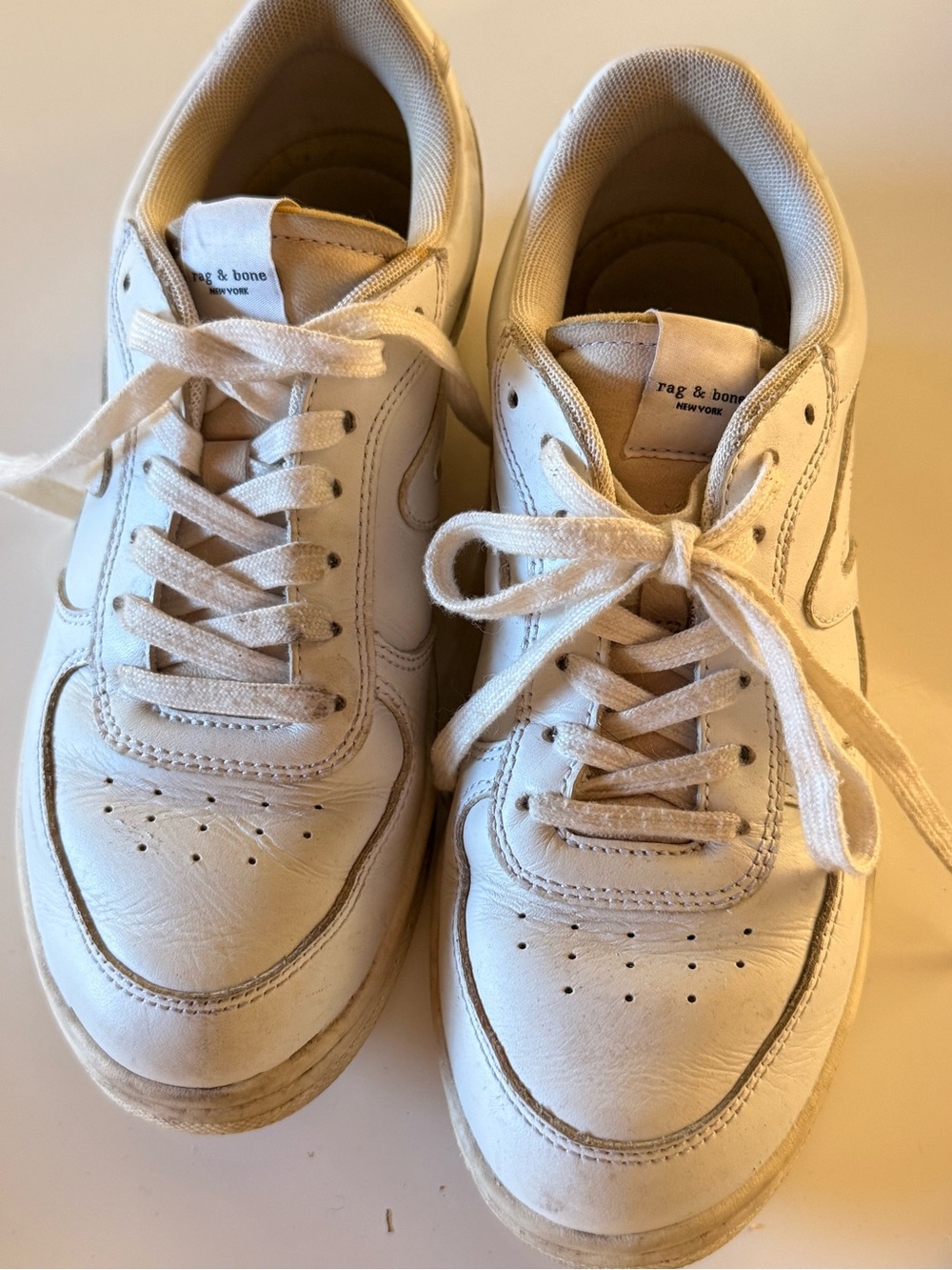 rag & bone White Leather Lace-Up Sneakers